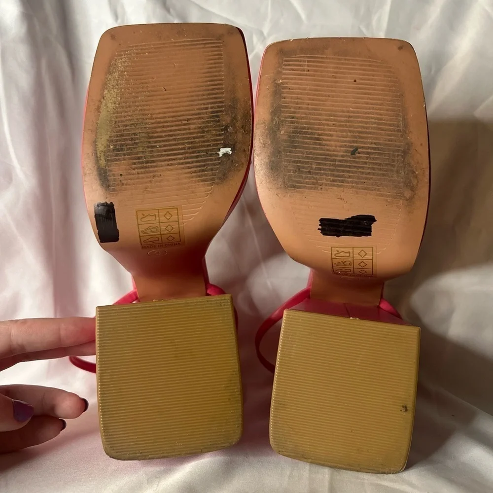 PrettyLittleThing Pink Square Toe Strappy Platform Heel Sandals Size 5